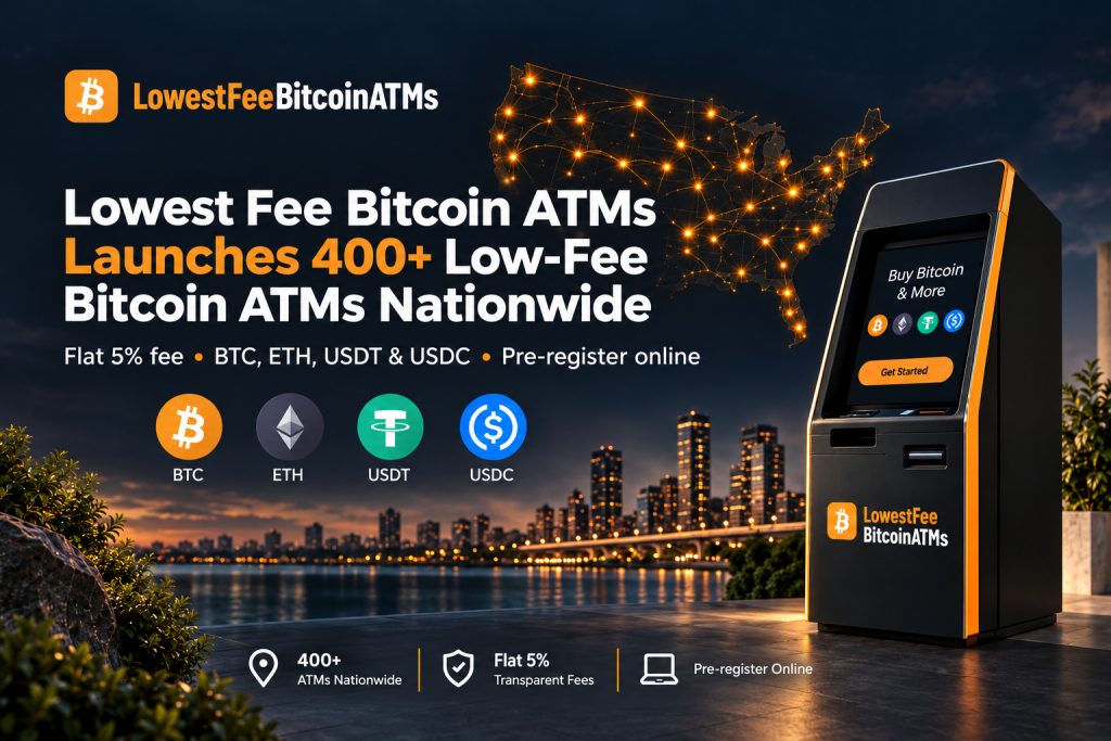Lowest Fee Bitcoin ATMs Announces Launch of More Than 400 ATMs Nationwide Lowest Fee Bitcoin ATMs Announces Launch of More Than 400 ATMs Nationwide